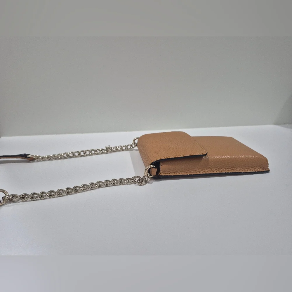 Kate Spade Tan Brown Leather North South Phone Crossbody Bag Purse